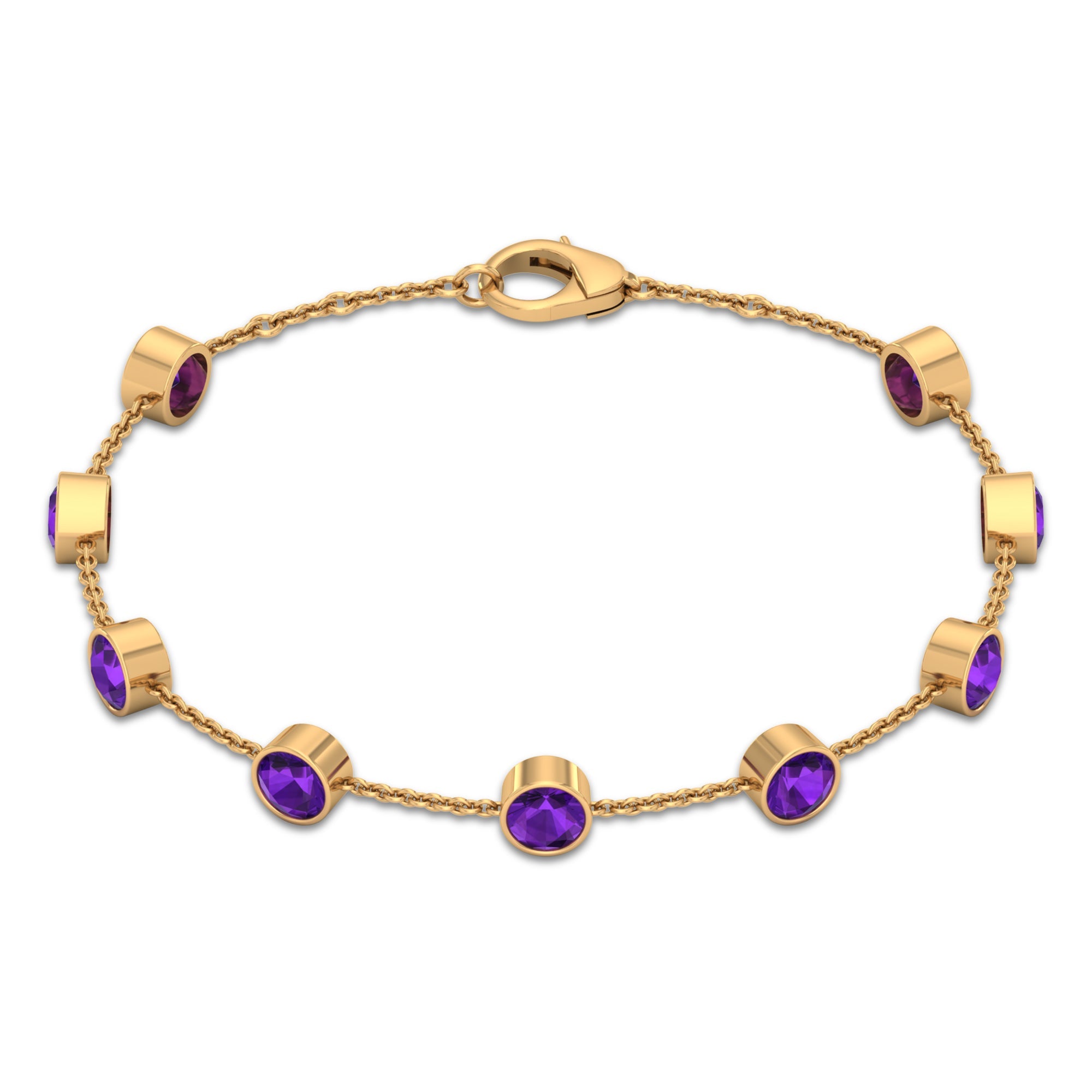 Amethyst Station Chain Bracelet – Bezel Set Purple Gemstone Jewelry for Women