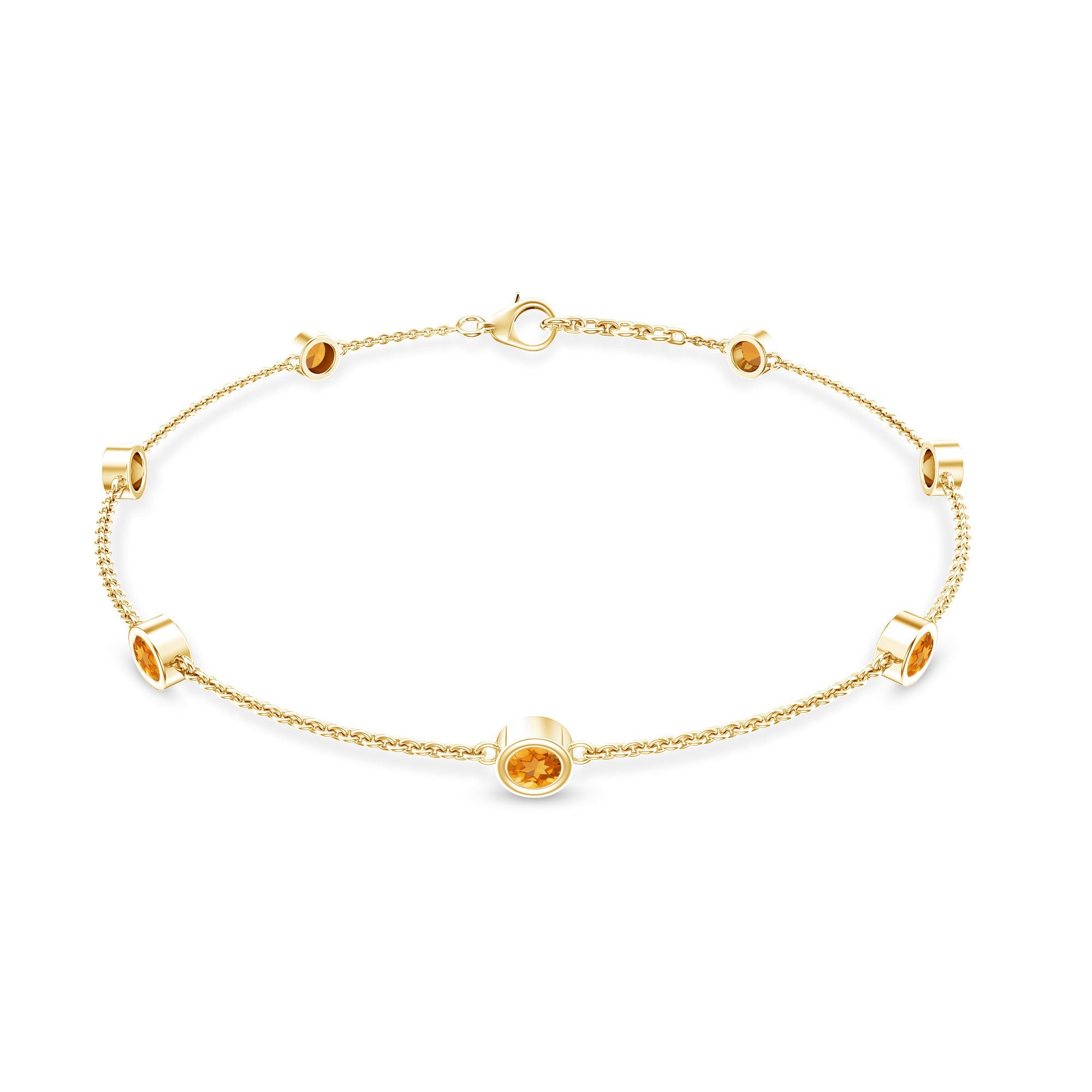 A gold-colored bracelet with small round stones or gemstones attached to it.