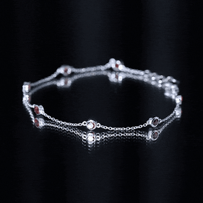 Garnet Station Bracelet - Bezel Set Seven Stone Minimalist Chain Jewelry Gift