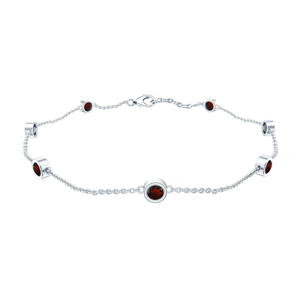 Garnet Station Bracelet - Bezel Set Seven Stone Minimalist Chain Jewelry Gift