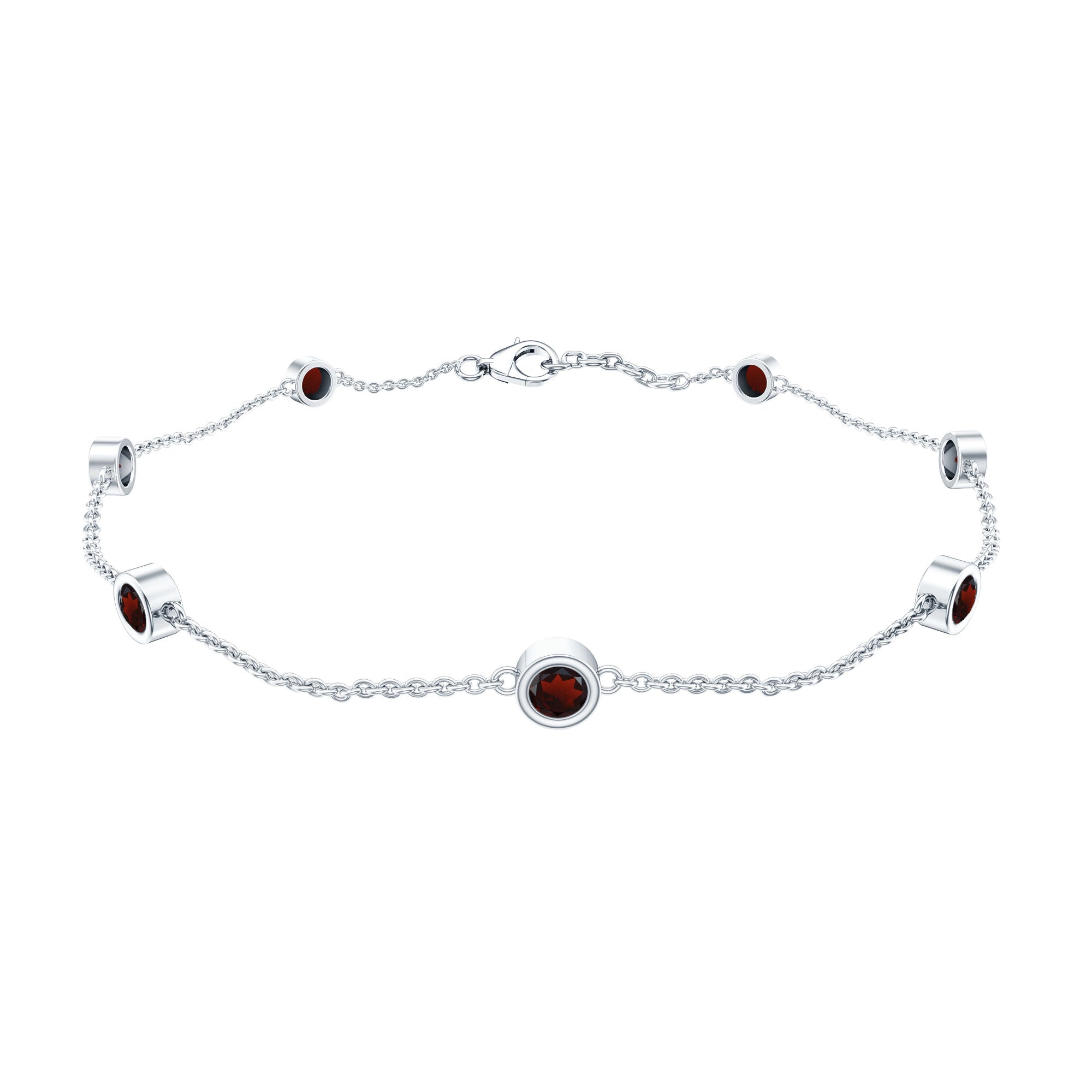 Garnet Station Bracelet - Bezel Set Seven Stone Minimalist Chain Jewelry Gift