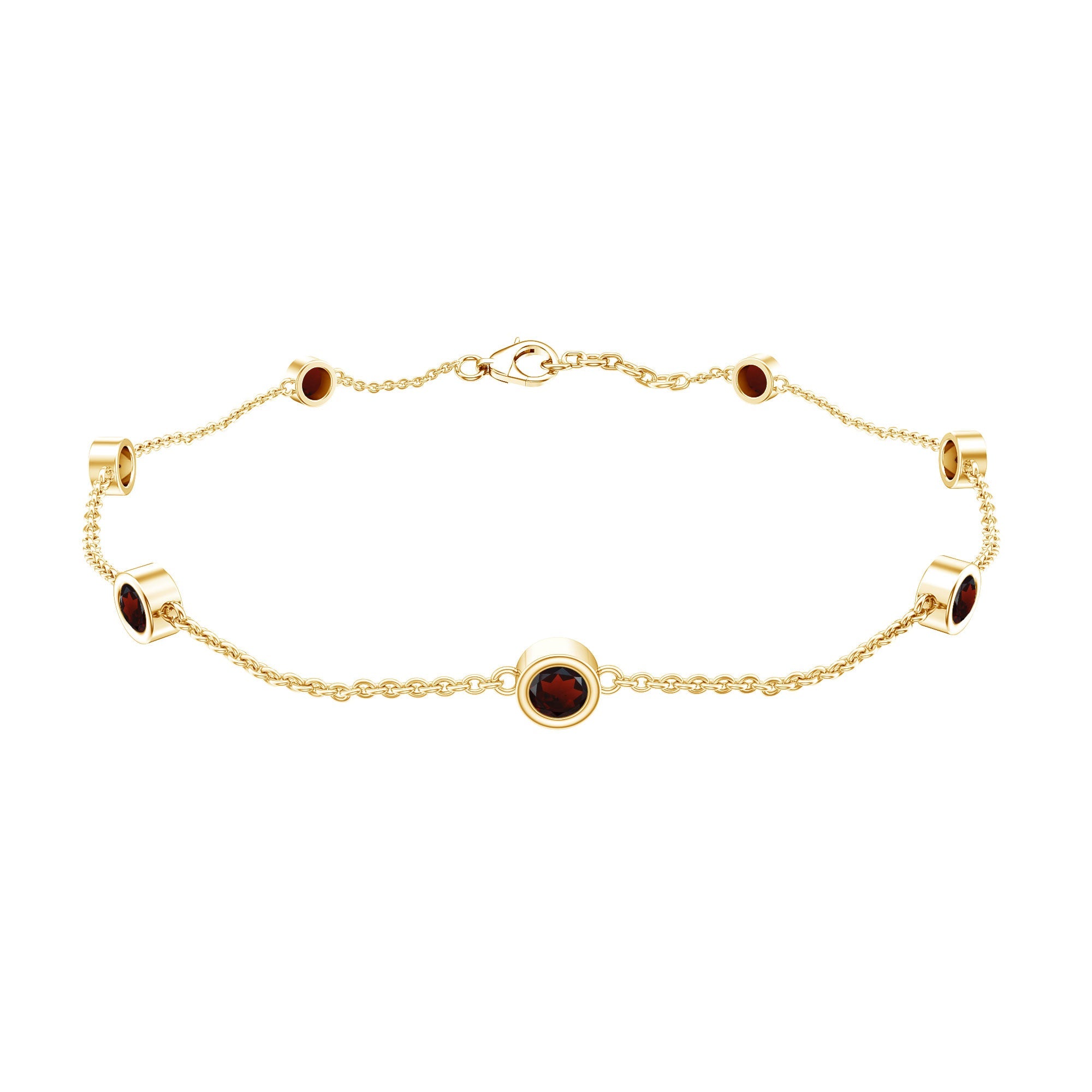 Garnet Station Bracelet - Bezel Set Seven Stone Minimalist Chain Jewelry Gift