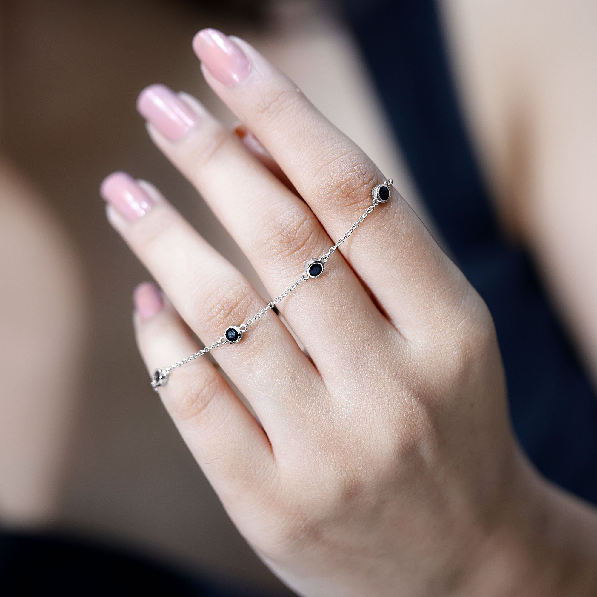 Black Spinel Bracelet – Natural 7 Stone Station Chain With Bezel Setting