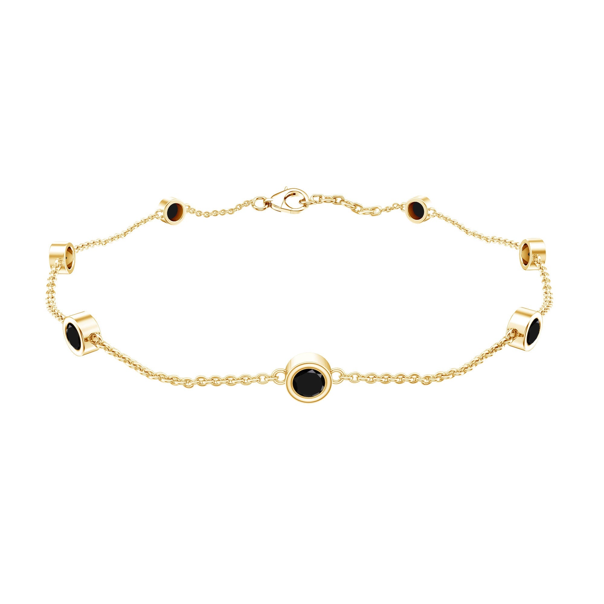 Black Spinel Bracelet – Natural 7 Stone Station Chain With Bezel Setting