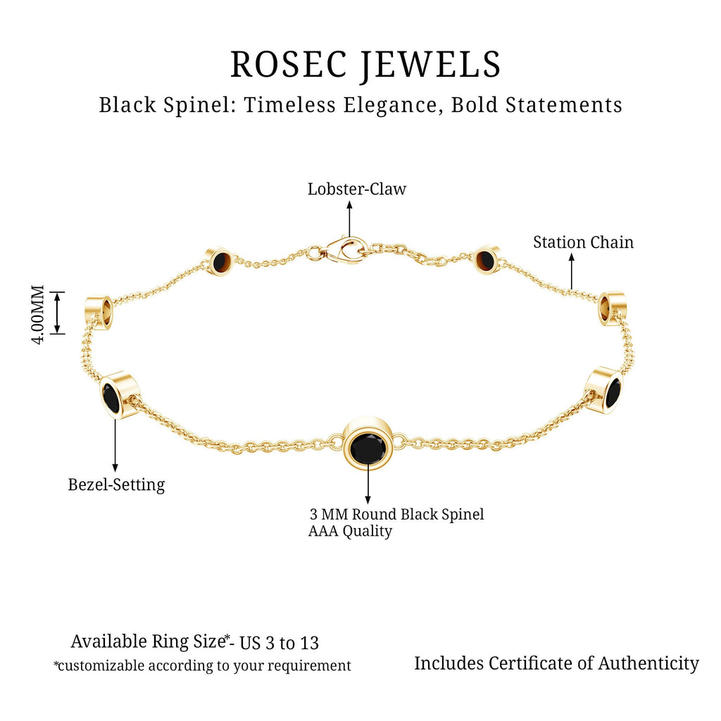 Black Spinel Bracelet – Natural 7 Stone Station Chain With Bezel Setting
