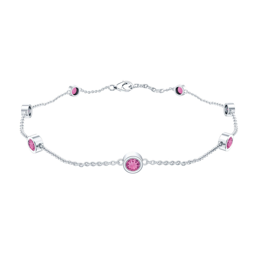 Pink Tourmaline Bracelet – Station Chain Bezel Setting | AAA Quality Jewelry