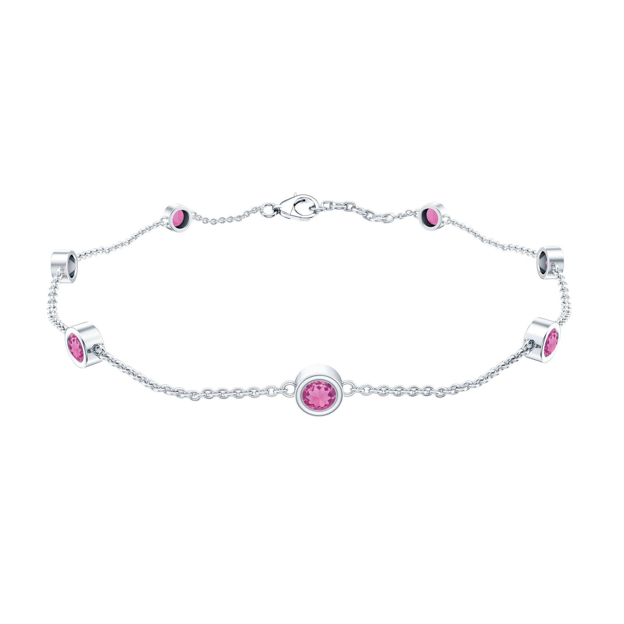 Pink Tourmaline Bracelet – Station Chain Bezel Setting | AAA Quality Jewelry