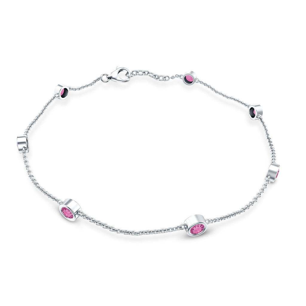Pink Tourmaline Bracelet – Station Chain Bezel Setting | AAA Quality Jewelry