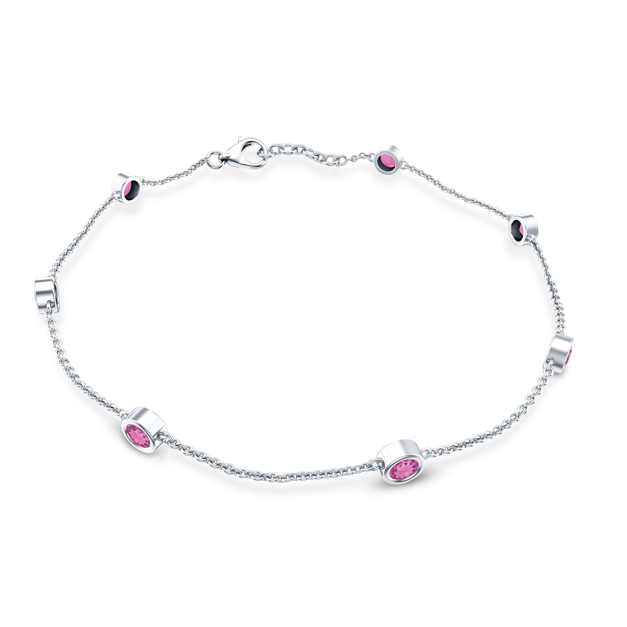 Pink Tourmaline Bracelet – Station Chain Bezel Setting | AAA Quality Jewelry