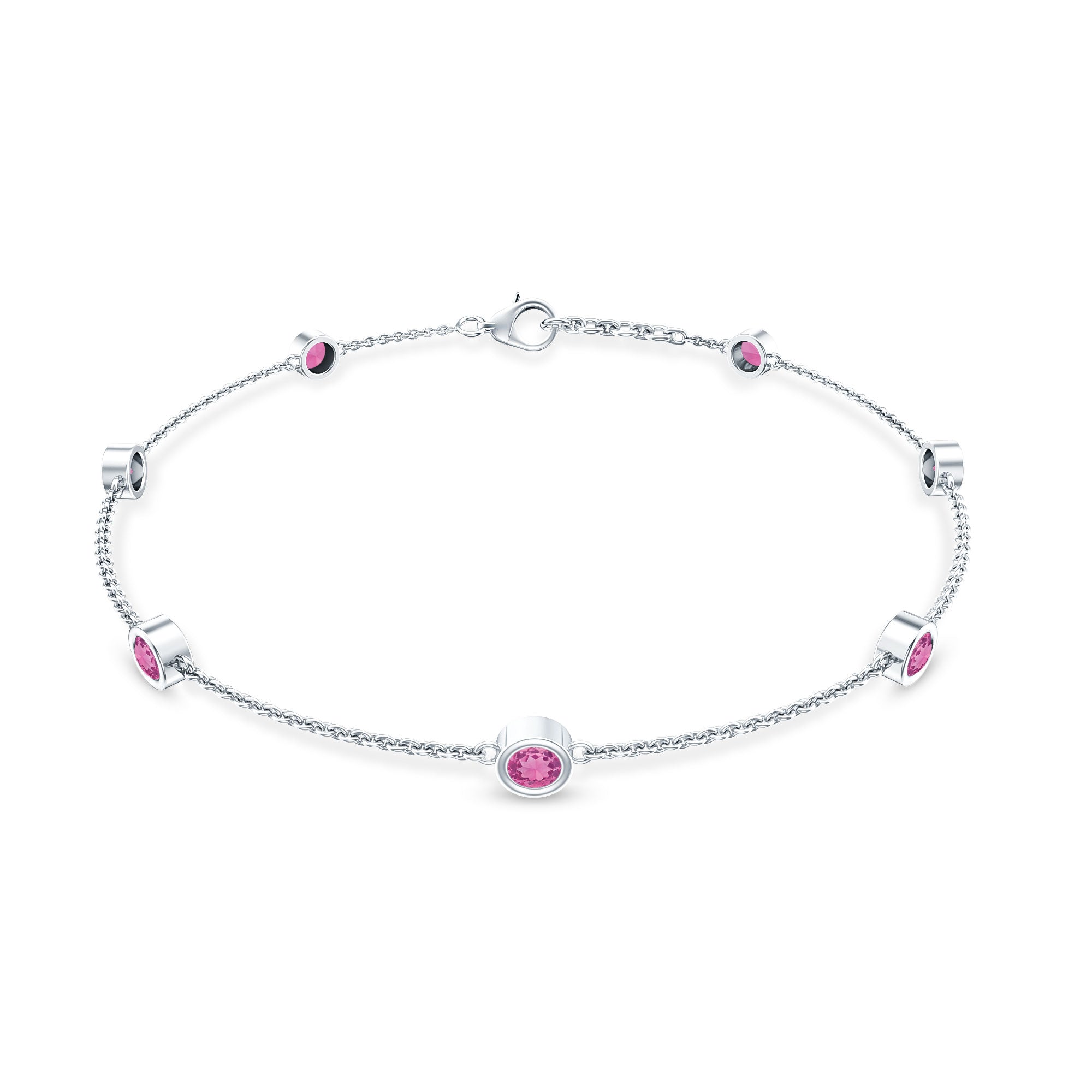 Pink Tourmaline Bracelet – Station Chain Bezel Setting | AAA Quality Jewelry