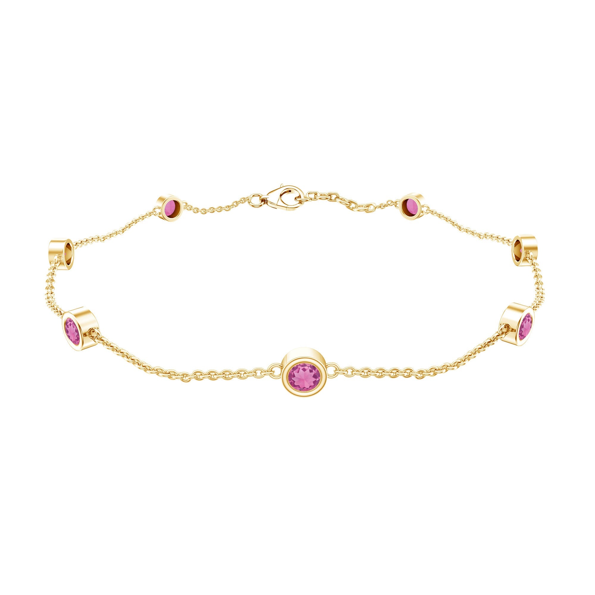 Pink Tourmaline Bracelet – Station Chain Bezel Setting | AAA Quality Jewelry
