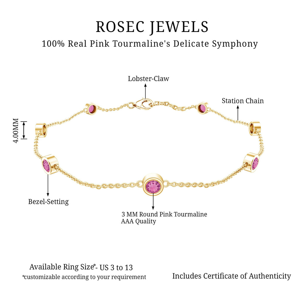 Pink Tourmaline Bracelet – Station Chain Bezel Setting | AAA Quality Jewelry