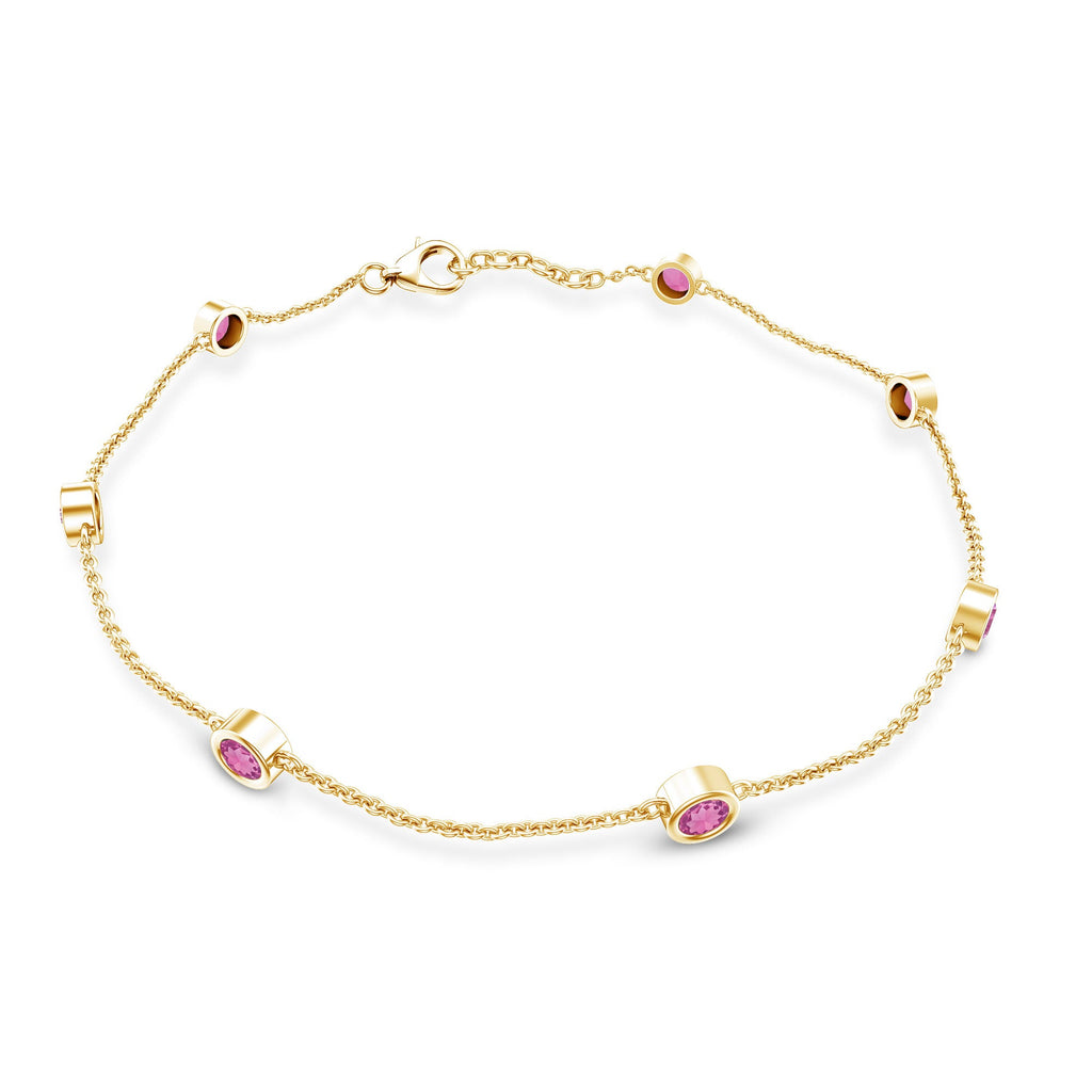 Pink Tourmaline Bracelet – Station Chain Bezel Setting | AAA Quality Jewelry