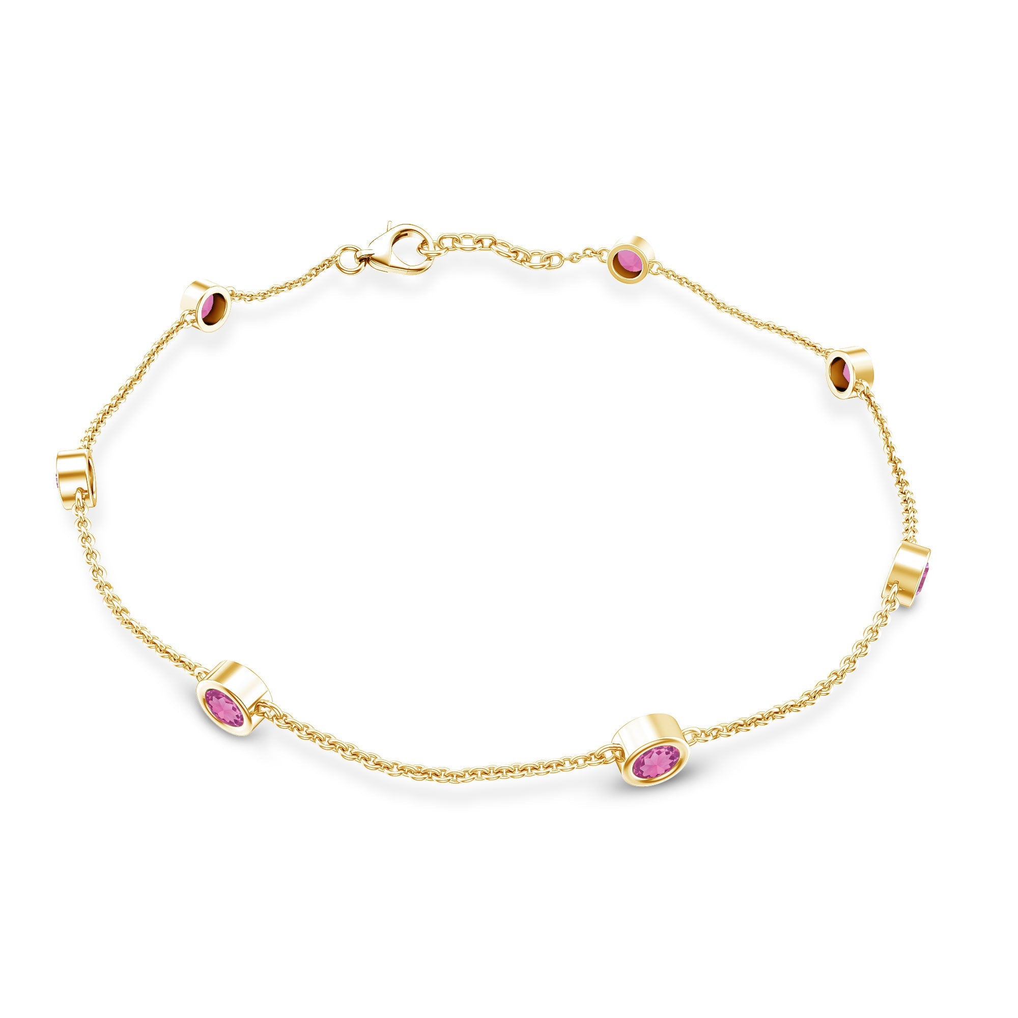 Pink Tourmaline Bracelet – Station Chain Bezel Setting | AAA Quality Jewelry