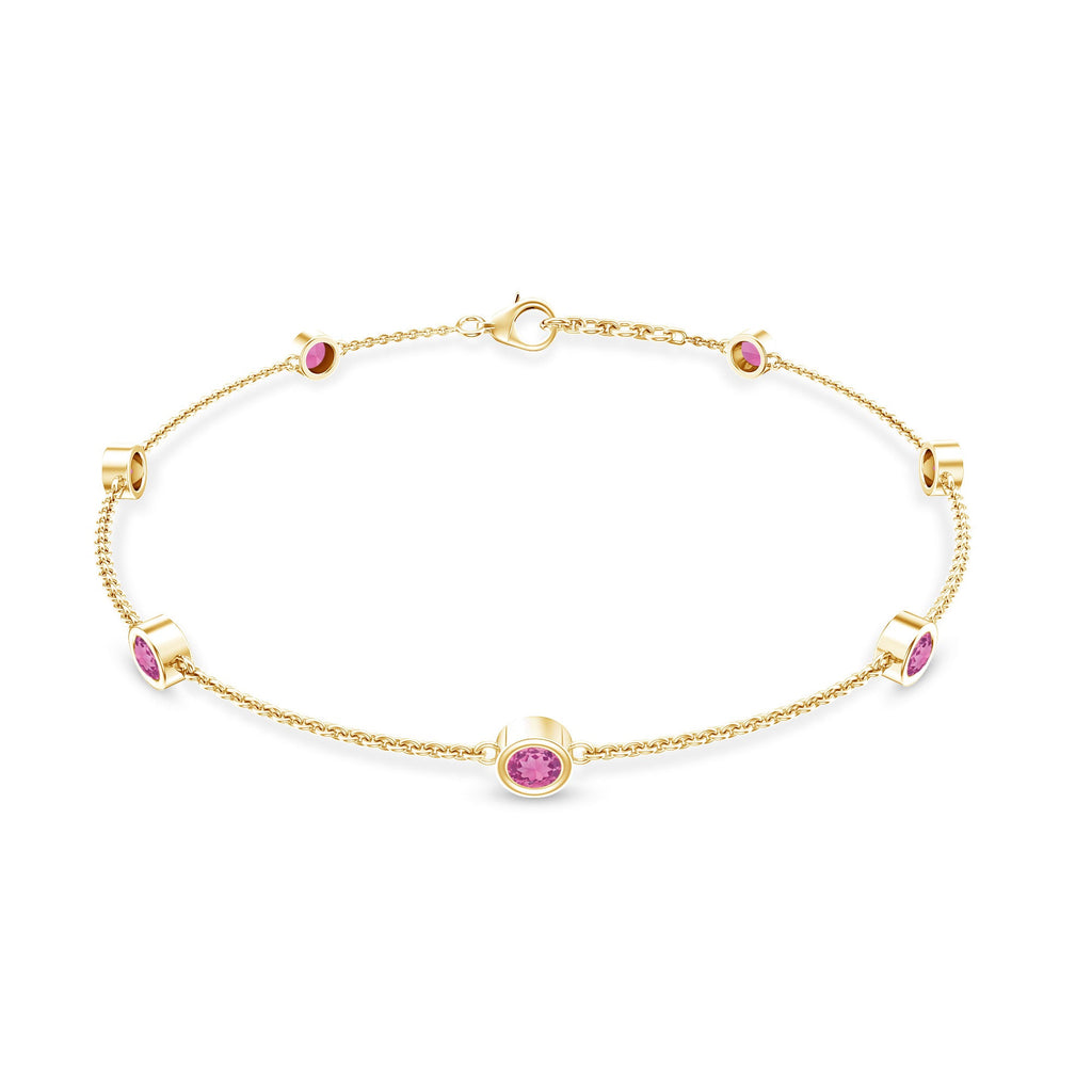 Pink Tourmaline Bracelet – Station Chain Bezel Setting | AAA Quality Jewelry