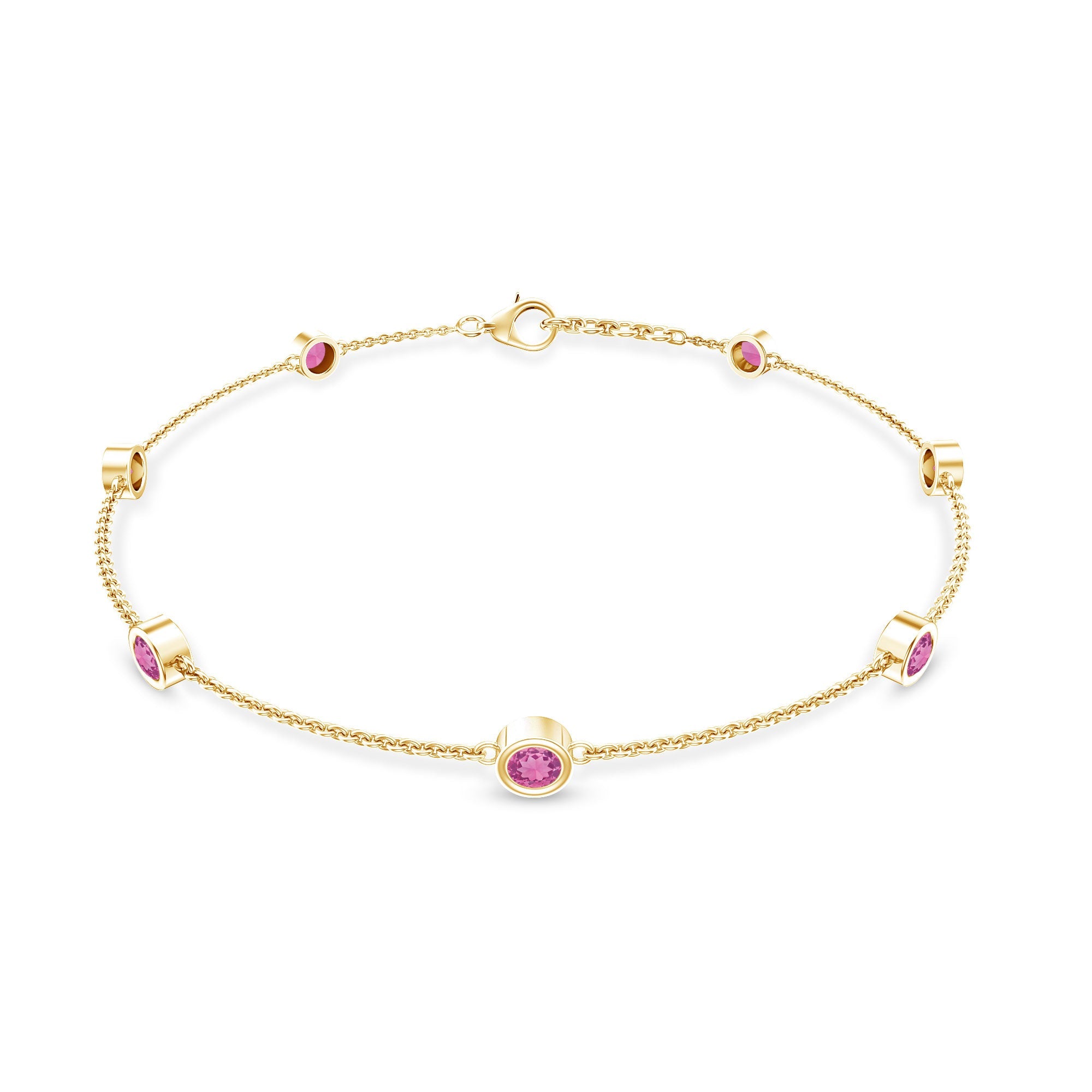 Pink Tourmaline Bracelet – Station Chain Bezel Setting | AAA Quality Jewelry