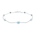 Aquamarine Station Bracelet – Bezel Set Round Cut Blue Stone Chain for Women