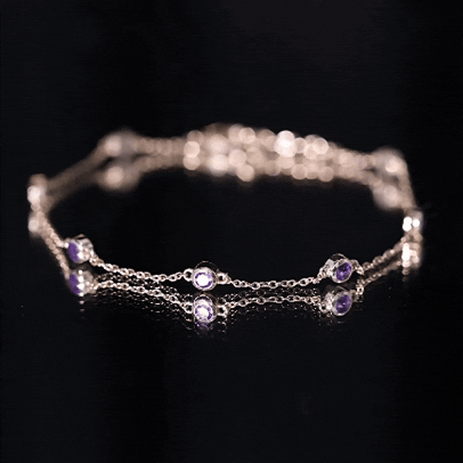 Amethyst Chain Bracelet - 7 Stone Bezel Setting Station Chain Jewelry