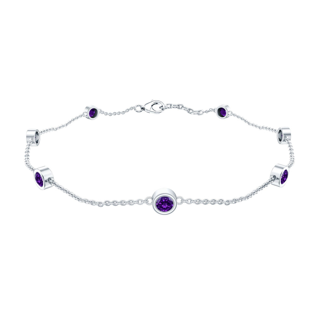 Amethyst Chain Bracelet - 7 Stone Bezel Setting Station Chain Jewelry