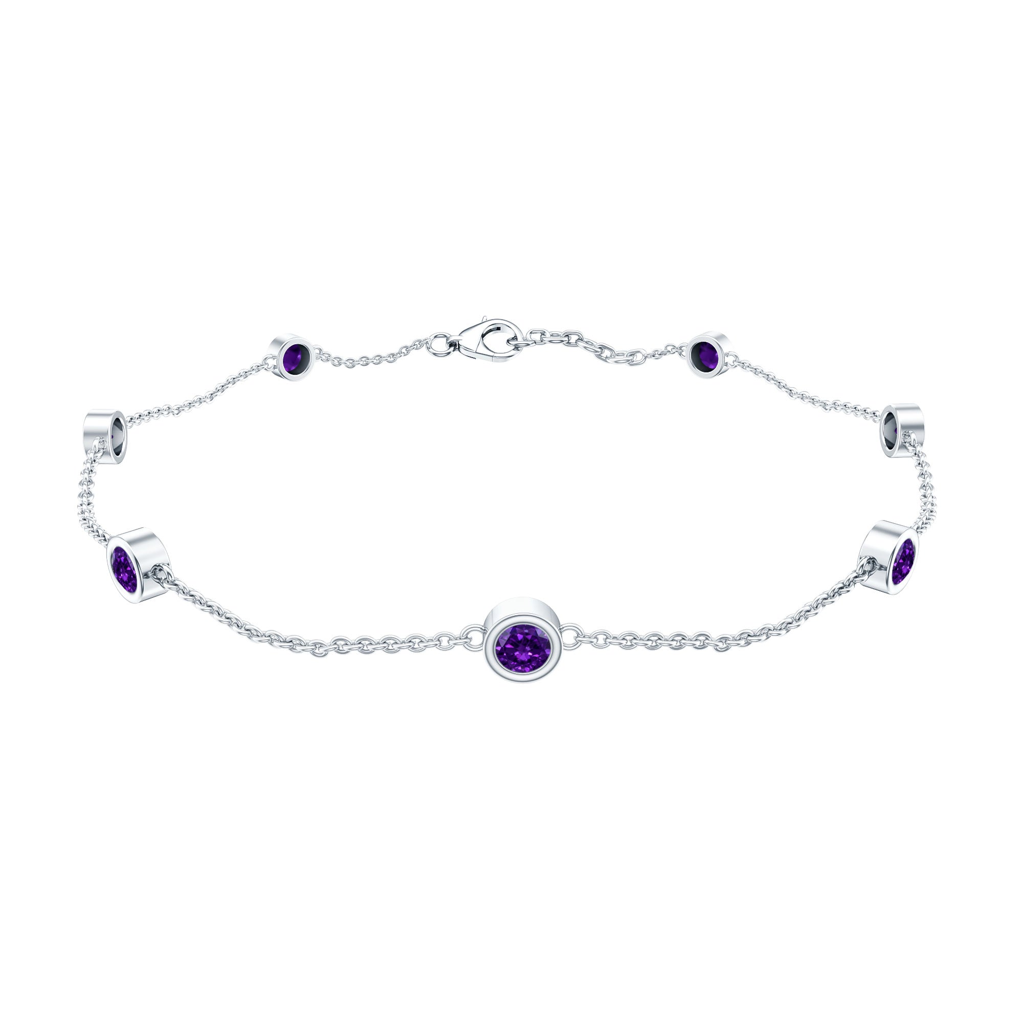 Amethyst Chain Bracelet - 7 Stone Bezel Setting Station Chain Jewelry