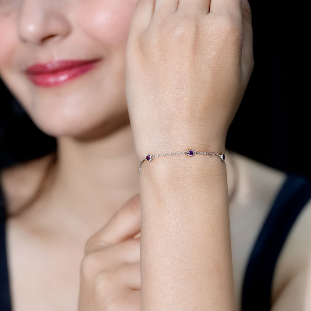 Amethyst Chain Bracelet - 7 Stone Bezel Setting Station Chain Jewelry