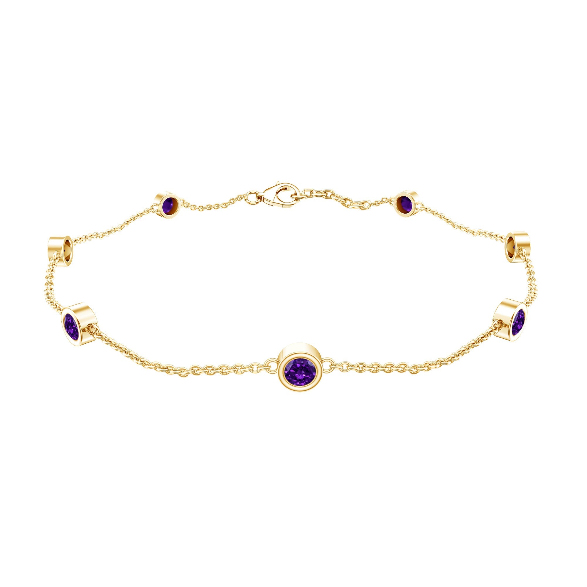 Amethyst Chain Bracelet - 7 Stone Bezel Setting Station Chain Jewelry