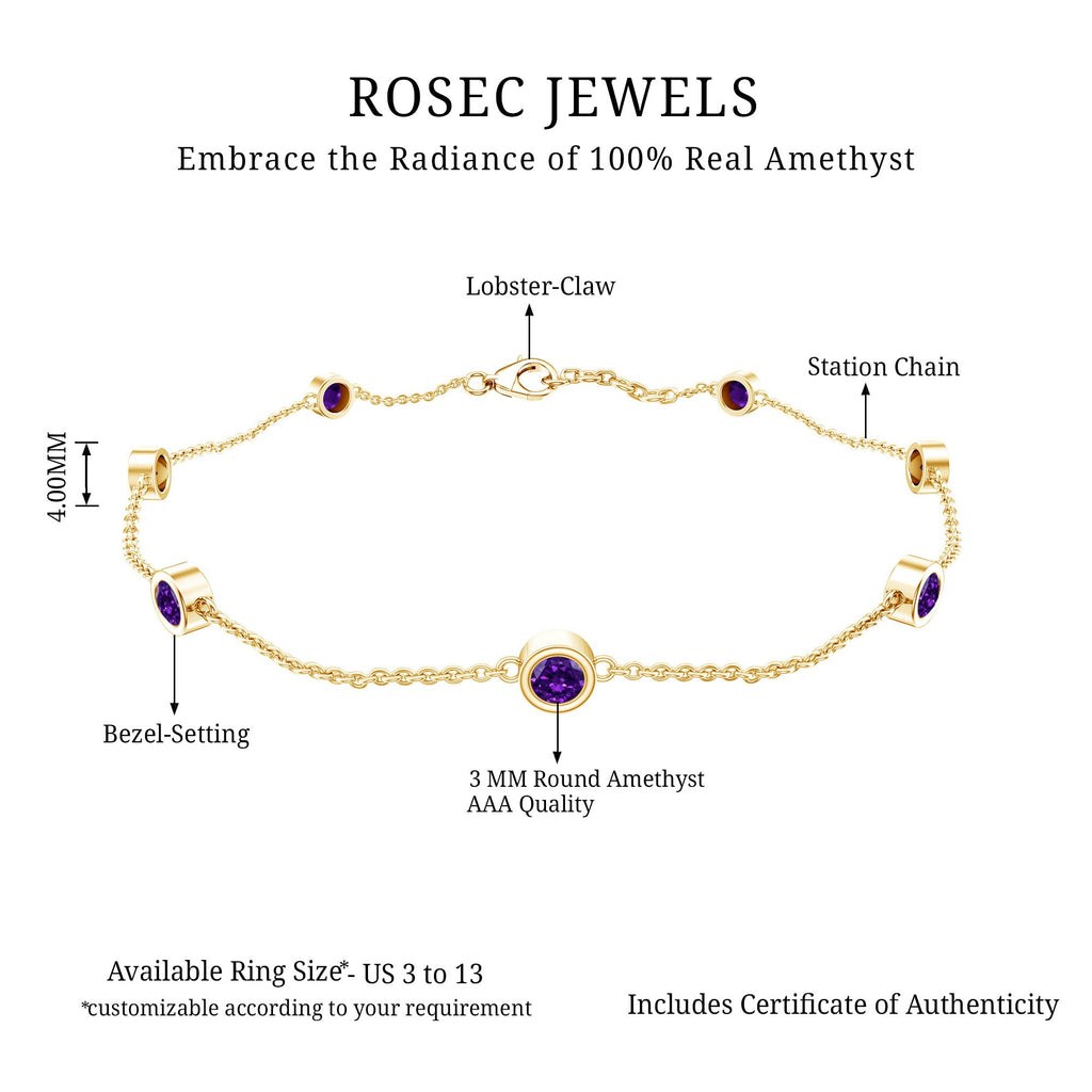 Amethyst Chain Bracelet - 7 Stone Bezel Setting Station Chain Jewelry