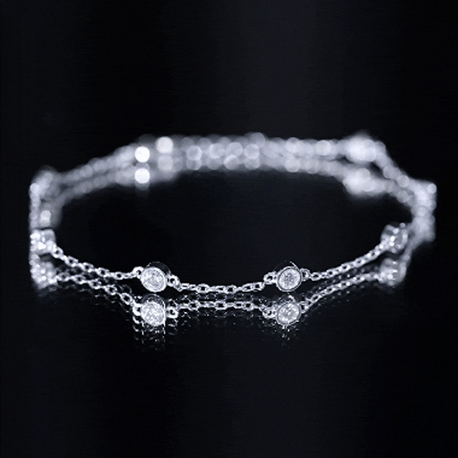 Moissanite Station Bracelet – Bezel Set Seven Stone Silver Jewelry with Adjustable Chain