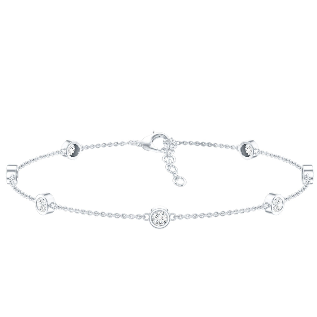 Moissanite Station Bracelet – Bezel Set Seven Stone Silver Jewelry with Adjustable Chain
