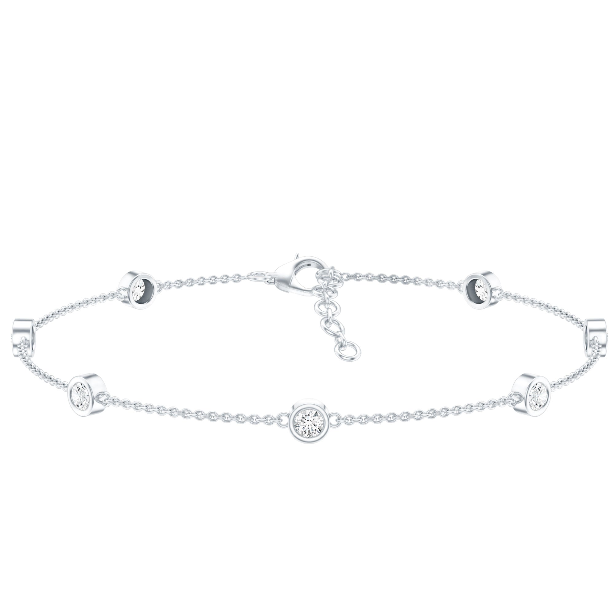 Moissanite Station Bracelet – Bezel Set Seven Stone Silver Jewelry with Adjustable Chain