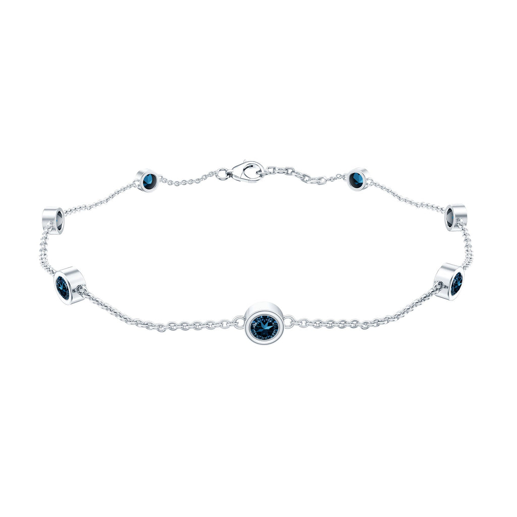 London Blue Topaz Bracelet – Bezel Set 7 Stone Station Chain, AAA Quality