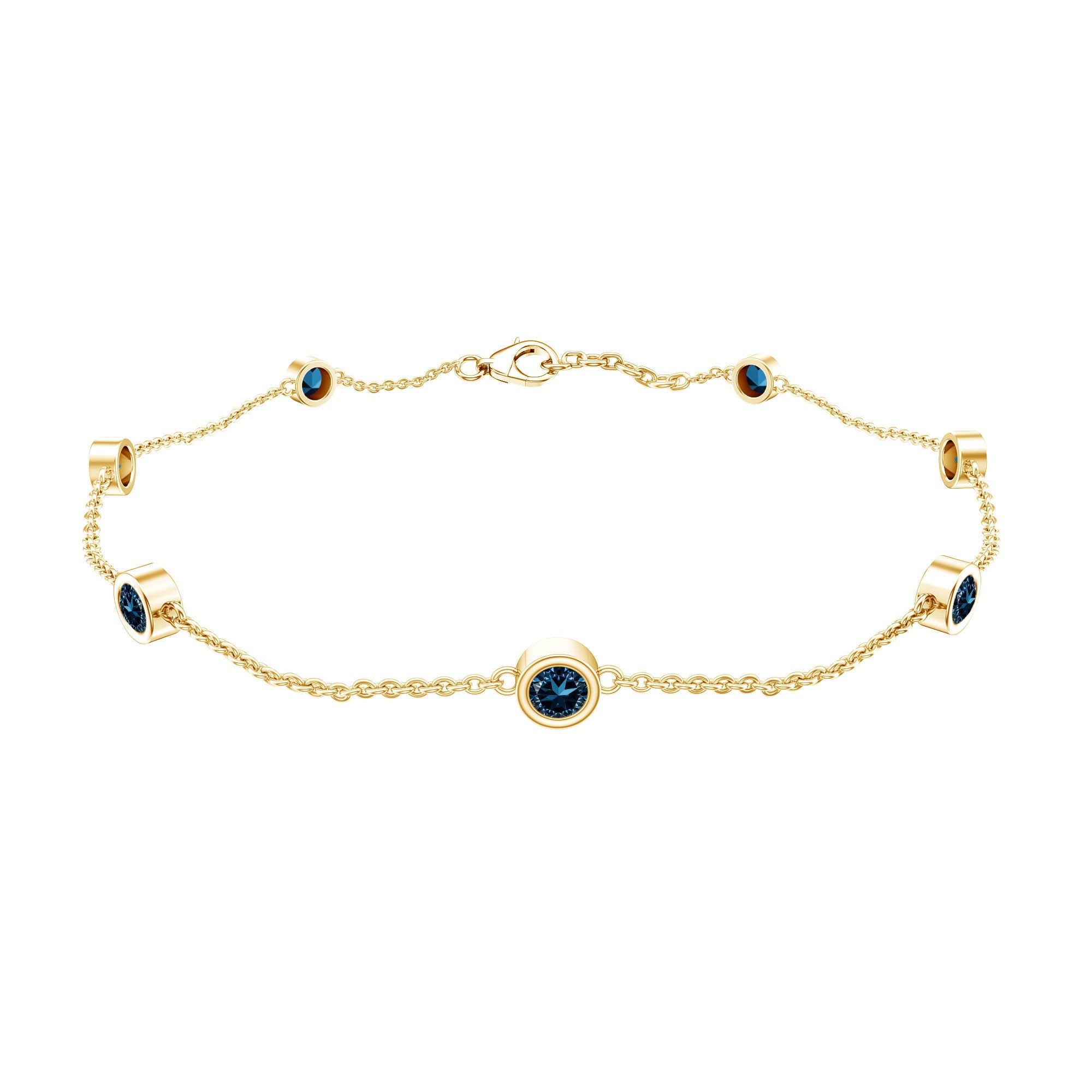 London Blue Topaz Bracelet – Bezel Set 7 Stone Station Chain, AAA Quality
