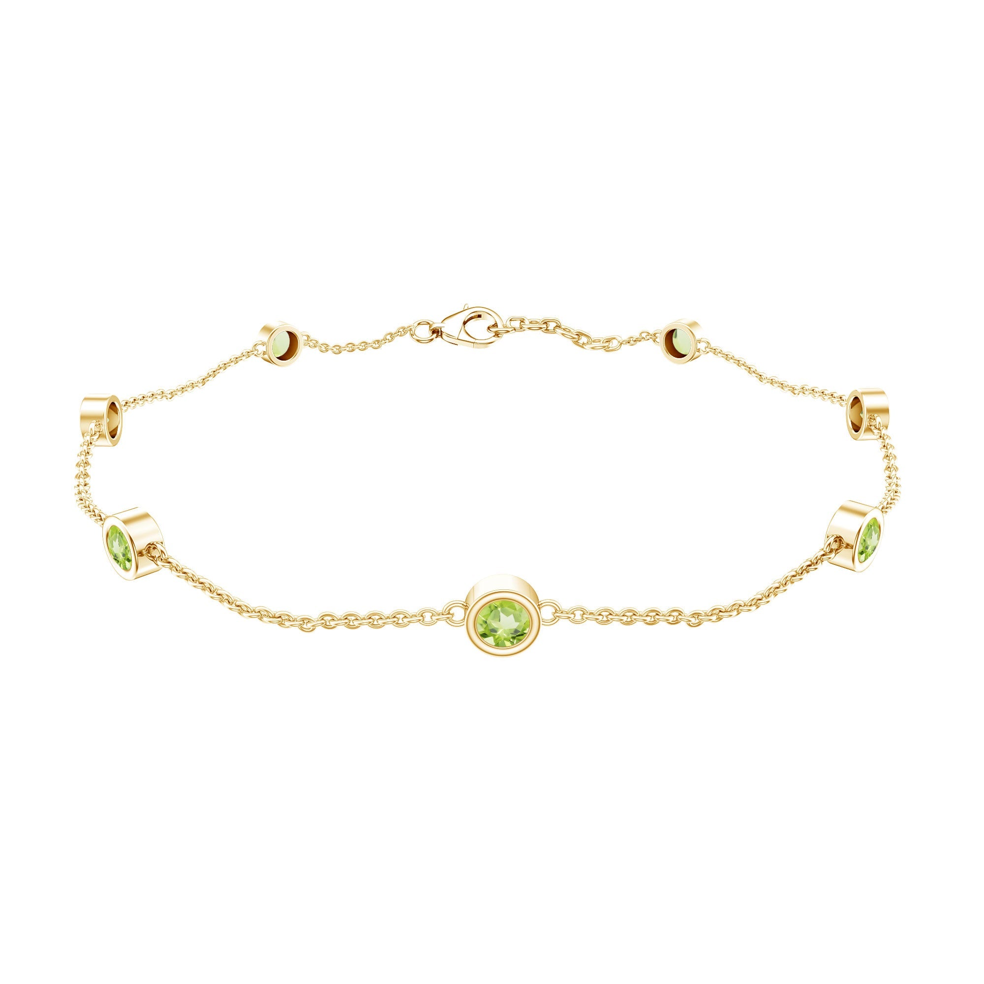 Peridot Station Bracelet – Bezel Set Seven Stone Round Cut Green Gemstone Accessory