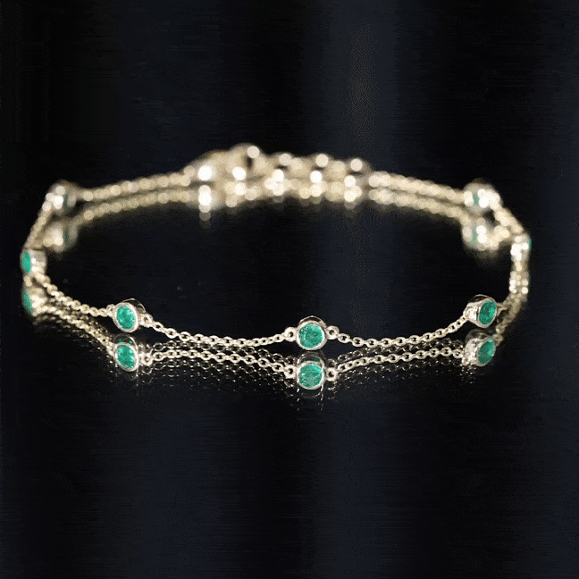Emerald Station Bracelet – Bezel Set Green Gemstone Chain Jewelry with Lobster Clasp