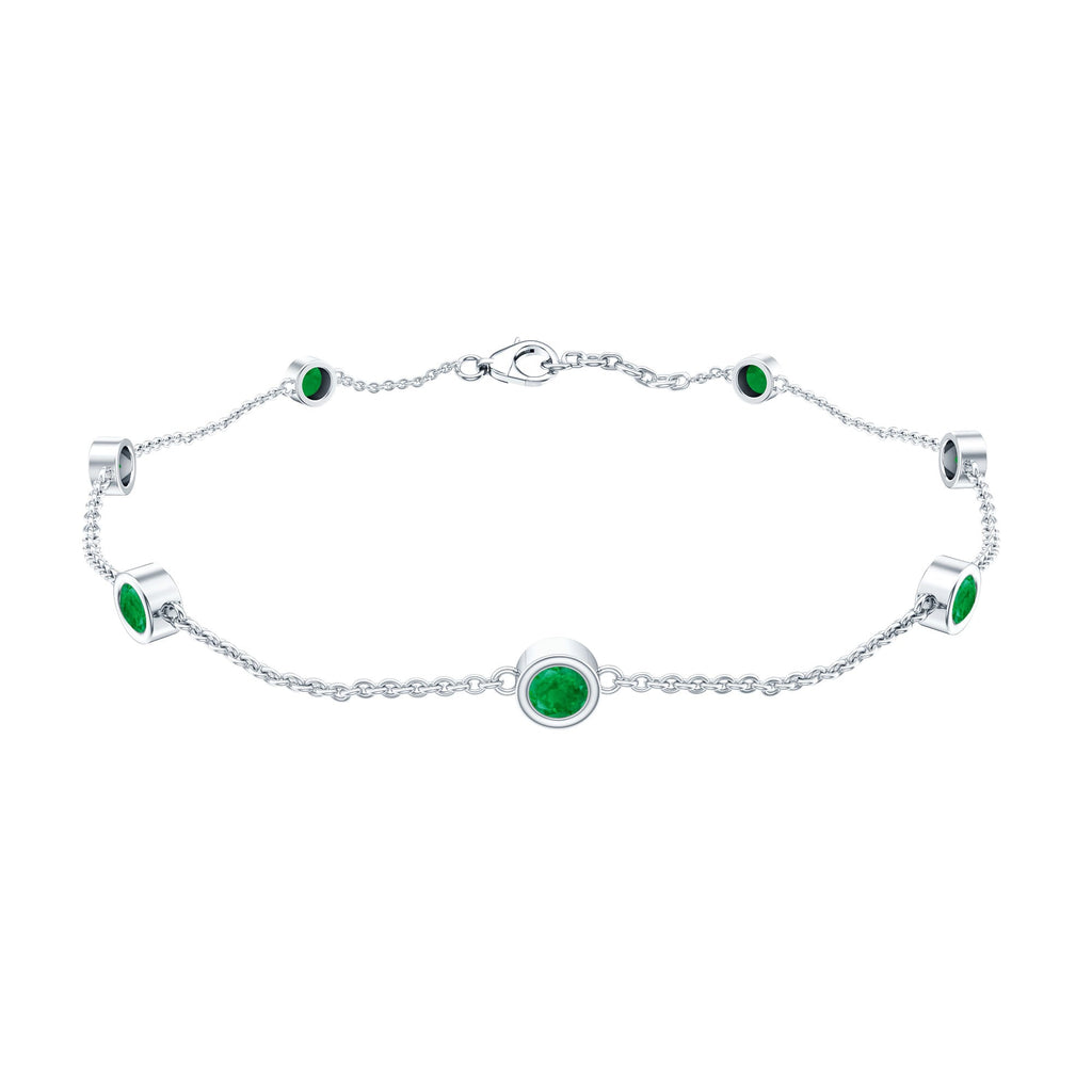 Emerald Station Bracelet – Bezel Set Green Gemstone Chain Jewelry with Lobster Clasp