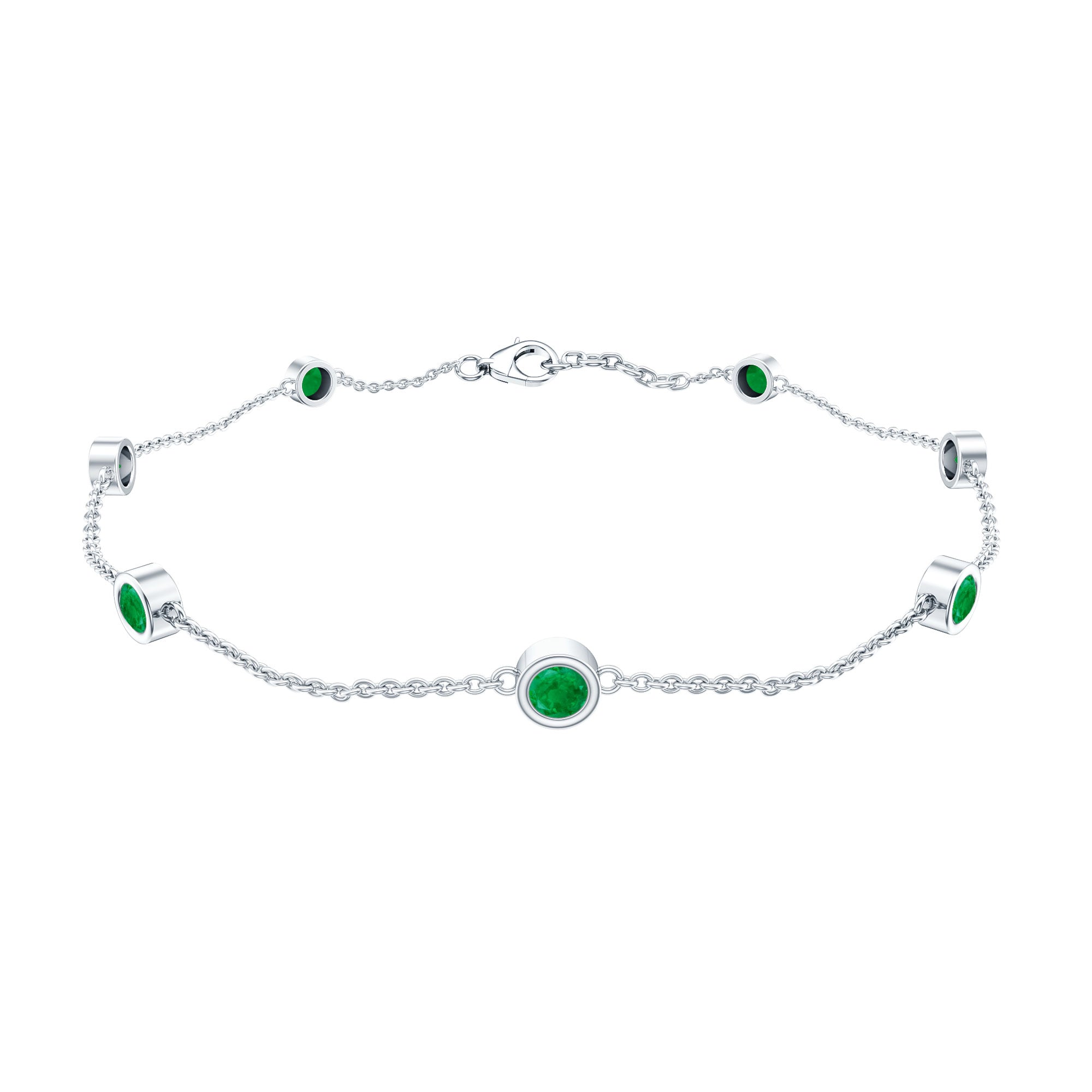 Emerald Station Bracelet – Bezel Set Green Gemstone Chain Jewelry with Lobster Clasp