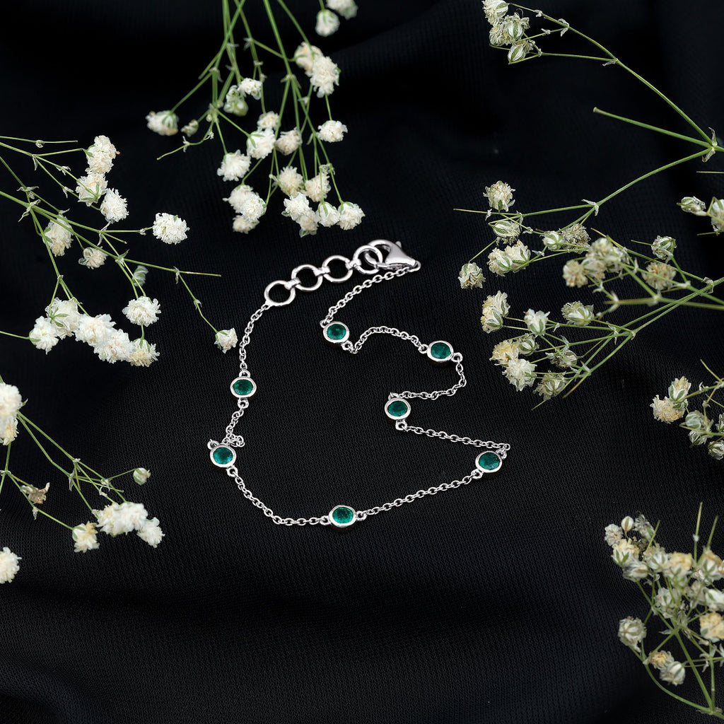 Emerald Station Bracelet – Bezel Set Green Gemstone Chain Jewelry with Lobster Clasp