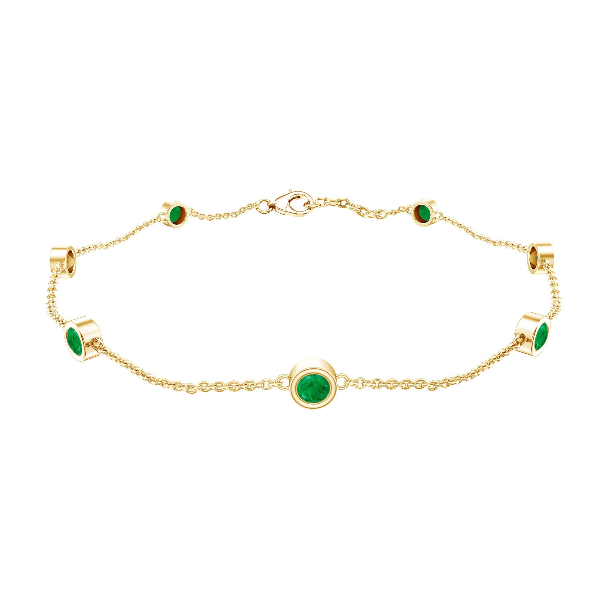 Emerald Station Bracelet – Bezel Set Green Gemstone Chain Jewelry with Lobster Clasp