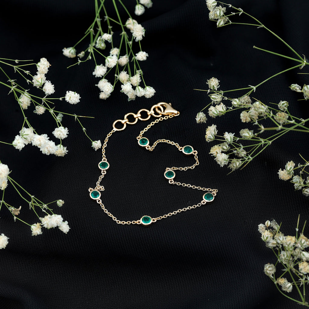 Emerald Station Bracelet – Bezel Set Green Gemstone Chain Jewelry with Lobster Clasp