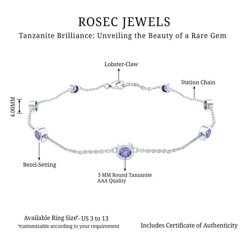 Natural Tanzanite Bracelet – Certified Blue Gemstone Chain with Bezel Setting Stones