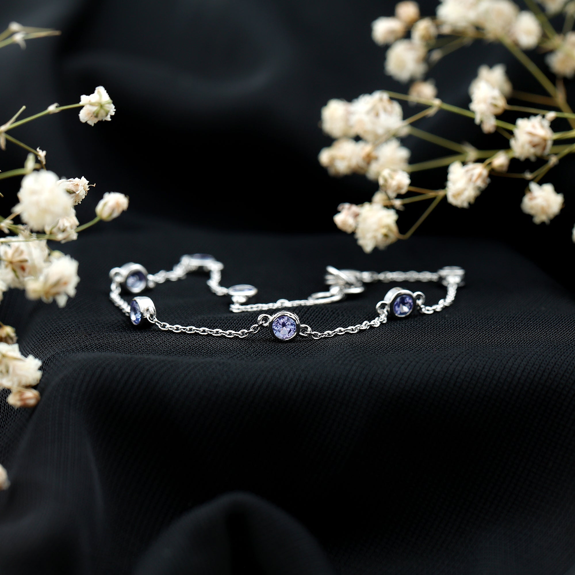 Natural Tanzanite Bracelet – Certified Blue Gemstone Chain with Bezel Setting Stones