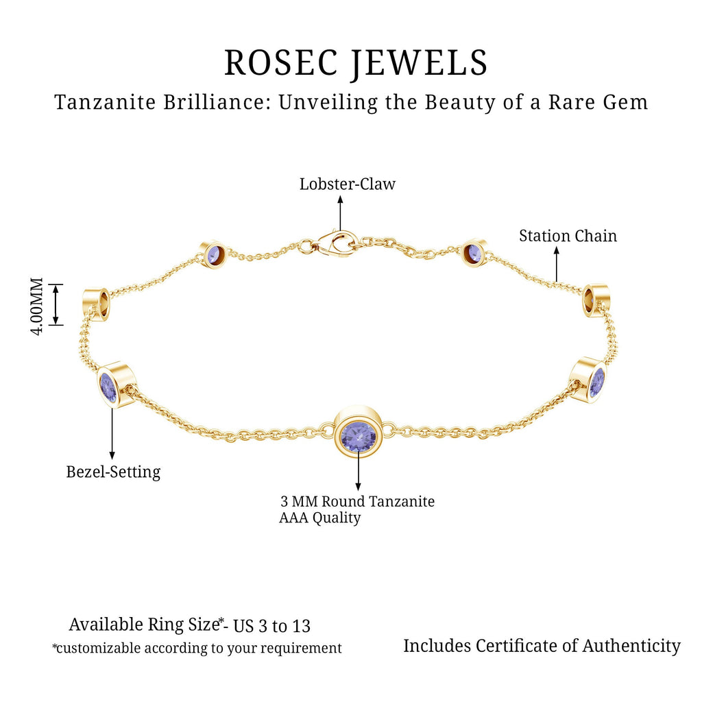 Natural Tanzanite Bracelet – Certified Blue Gemstone Chain with Bezel Setting Stones