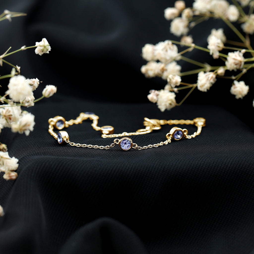 Natural Tanzanite Bracelet – Certified Blue Gemstone Chain with Bezel Setting Stones