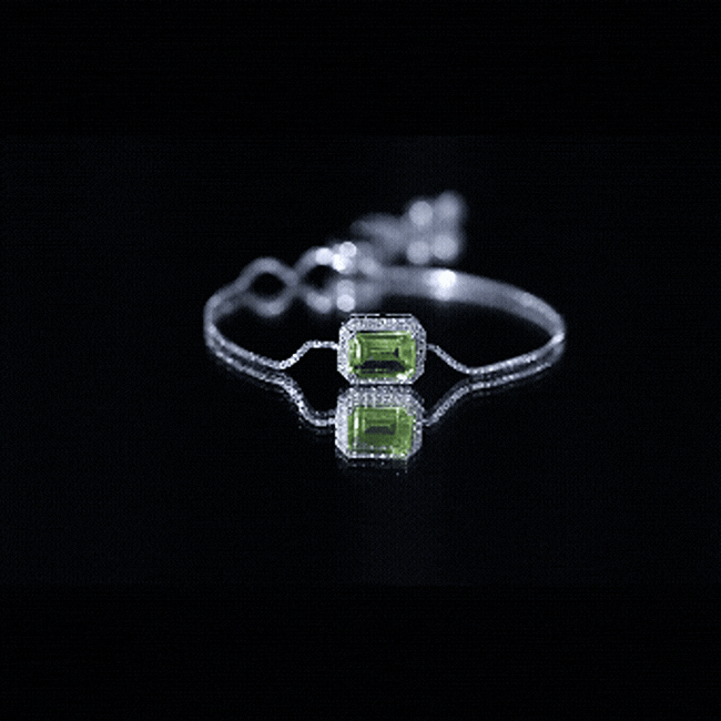 Peridot Bolo Bracelet – Adjustable Emerald Cut Bracelet With Diamond Halo