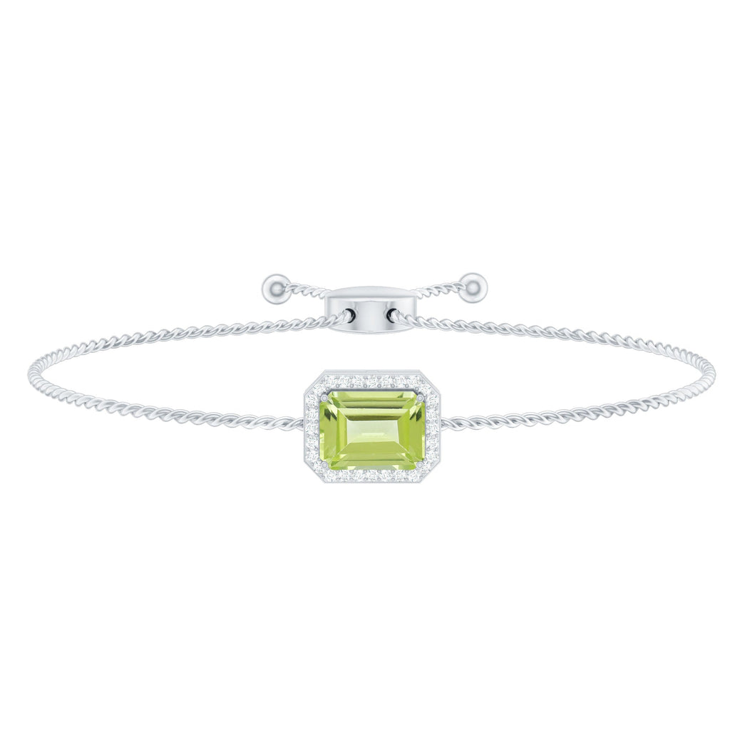 Peridot Bolo Bracelet – Adjustable Emerald Cut Bracelet With Diamond Halo