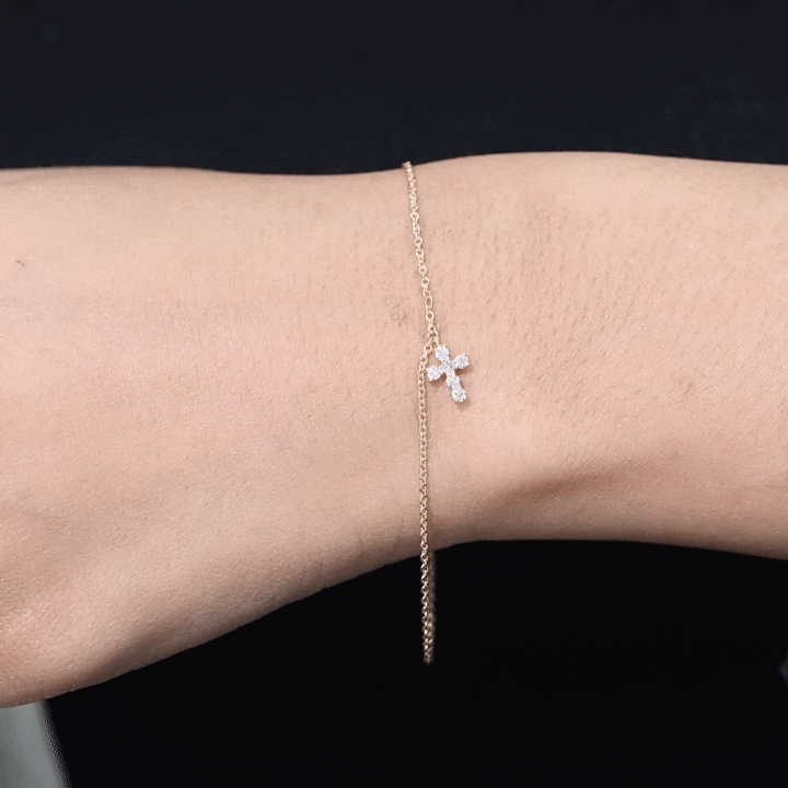 Moissanite Cross Bracelet - Dainty Cross Charm Chain with Sparkling Stones