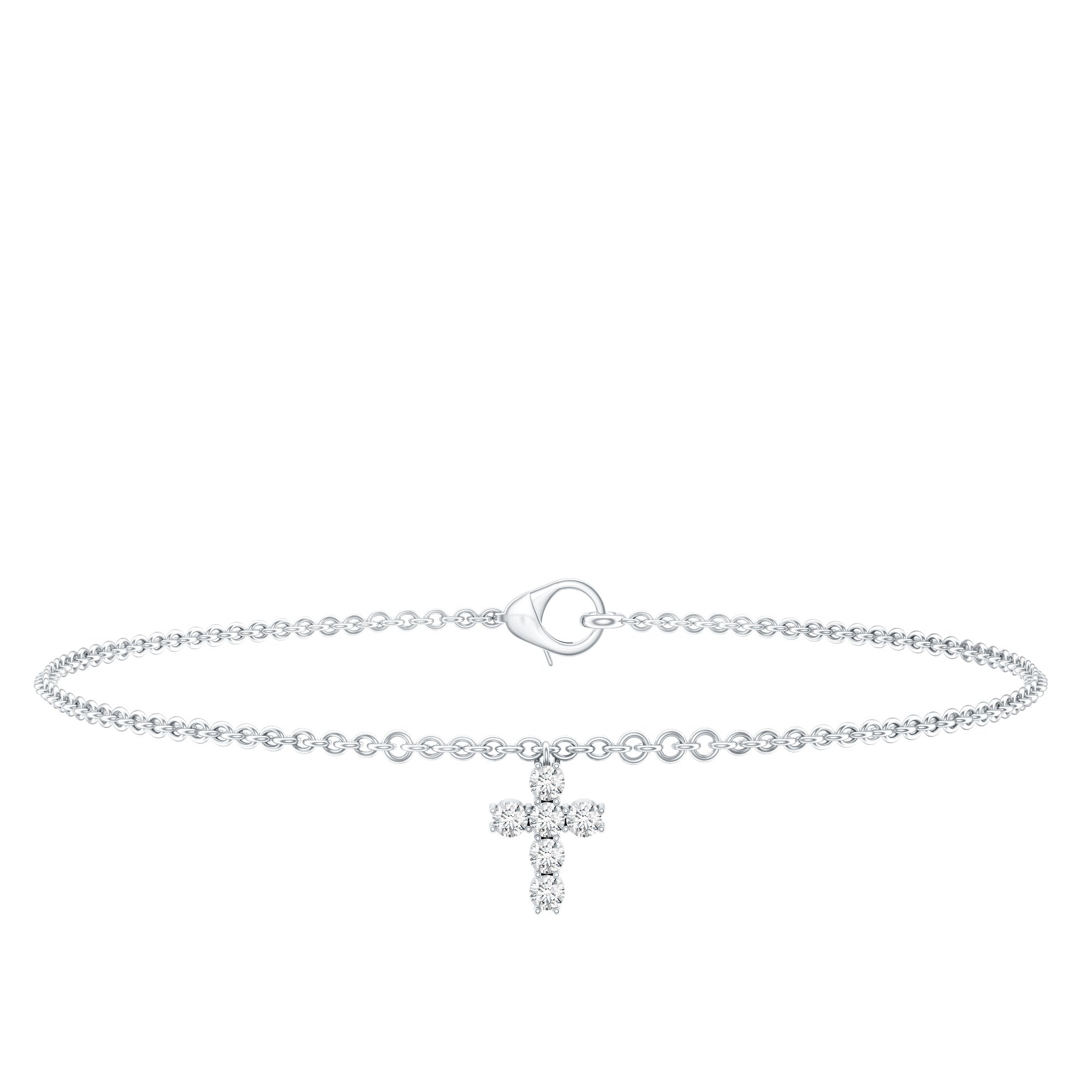Moissanite Cross Bracelet - Dainty Cross Charm Chain with Sparkling Stones