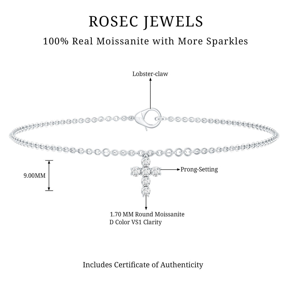 Moissanite Cross Bracelet - Dainty Cross Charm Chain with Sparkling Stones