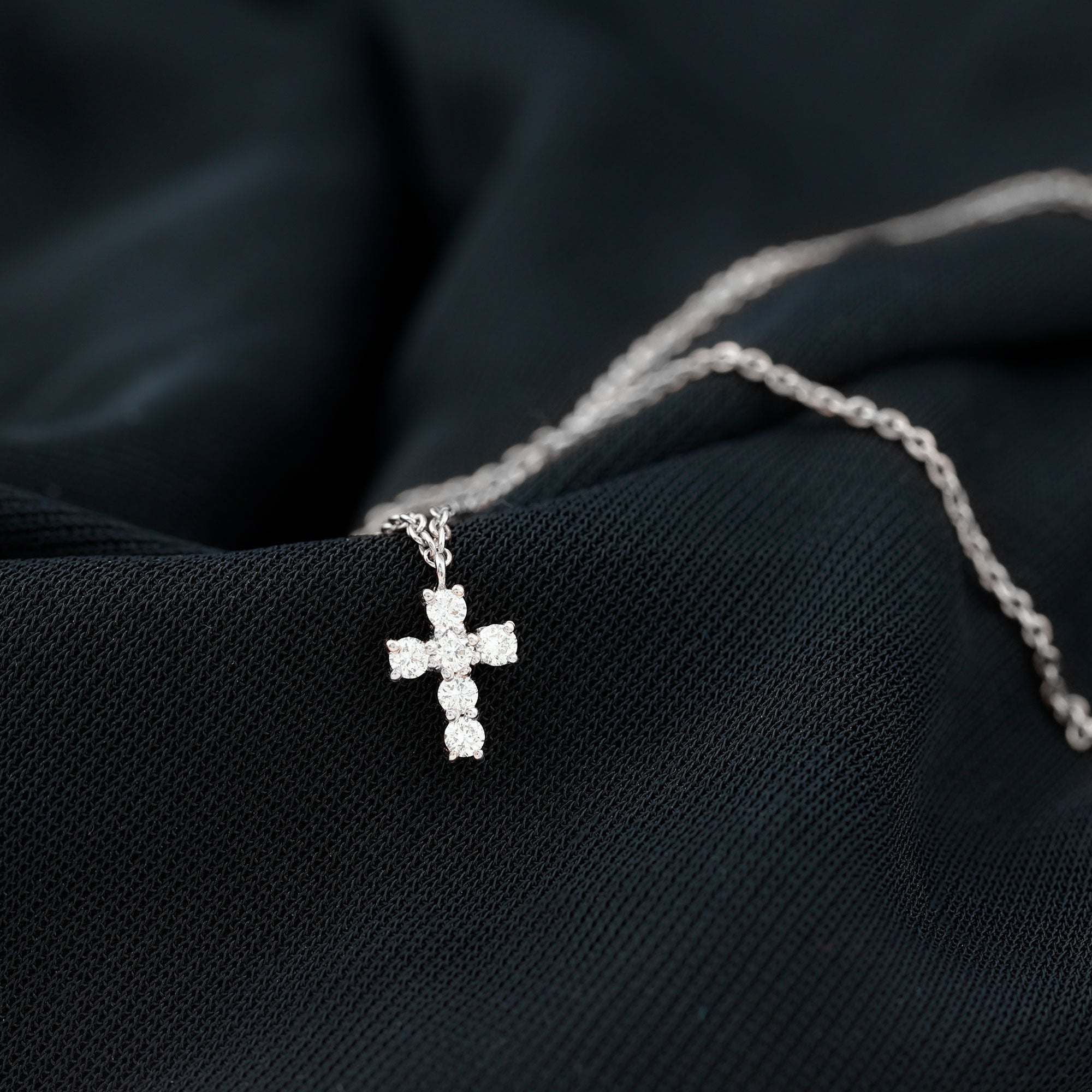 Moissanite Cross Bracelet - Dainty Cross Charm Chain with Sparkling Stones