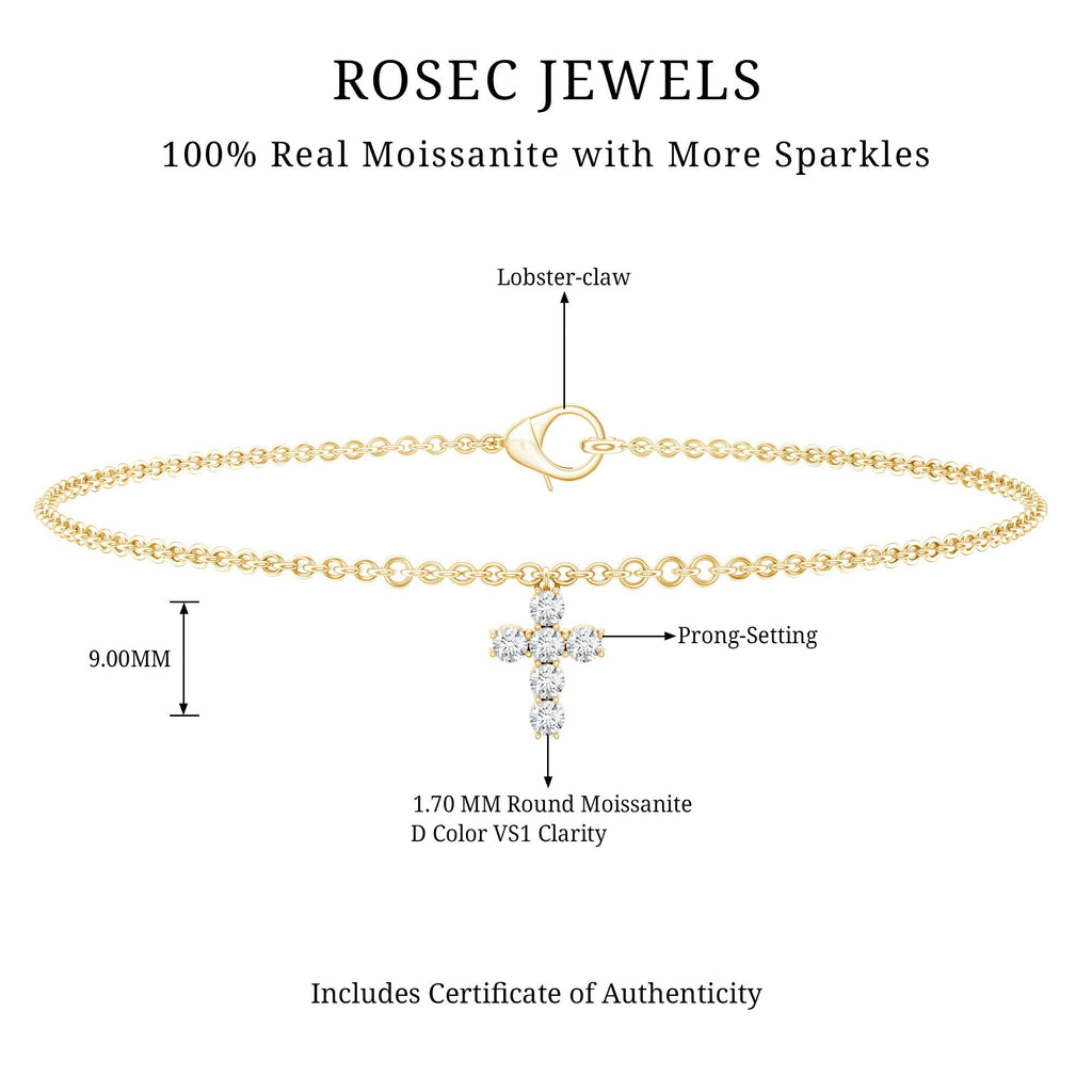 Moissanite Cross Bracelet - Dainty Cross Charm Chain with Sparkling Stones